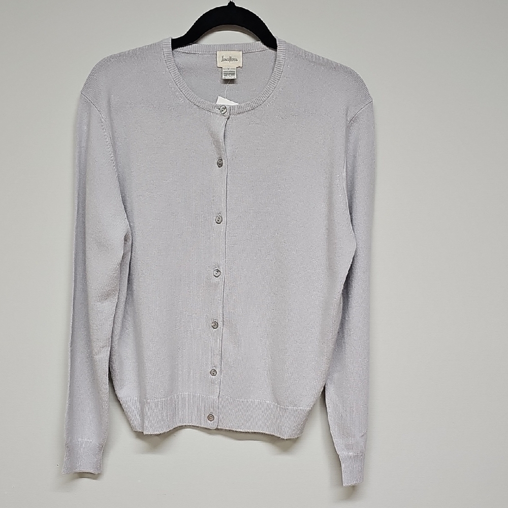 Neiman Marcus Cashmere Cardigan Sweater, Light Gray, Sz XL, BASE LAYER AVAILABLE